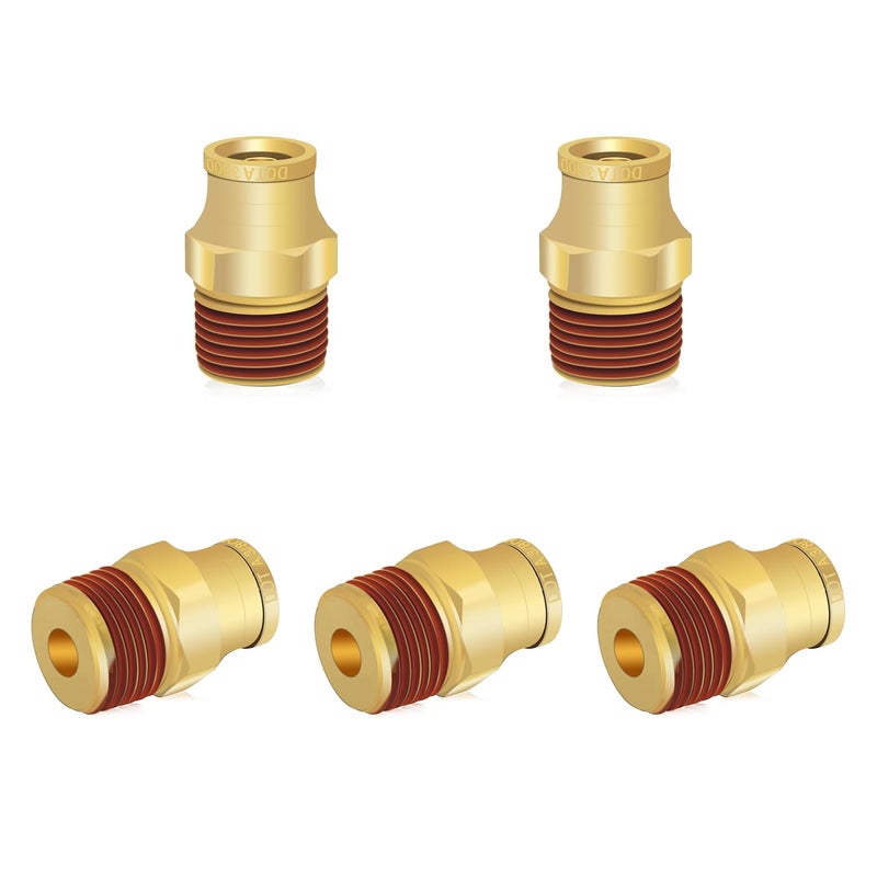 Siptenk 3/8" DOT Brass Push to Connect Air Line Fittings 5 PCS, 3/8" OD Tube x 3/8" NPT Thread Air Brake Line Quick Connect Fittings for Truck Trailers Industry Air System - Image 1